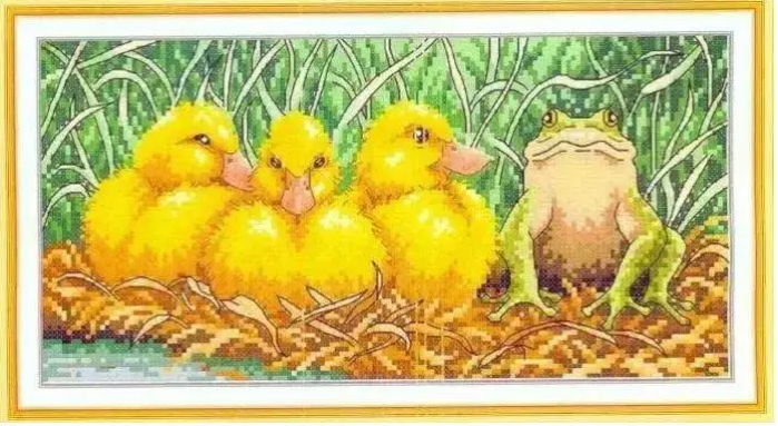 Набір для вишивання хрестиком Frog and Little Duck з нанесеною схемою AIDA 14CT 33х18 см (1869224580)