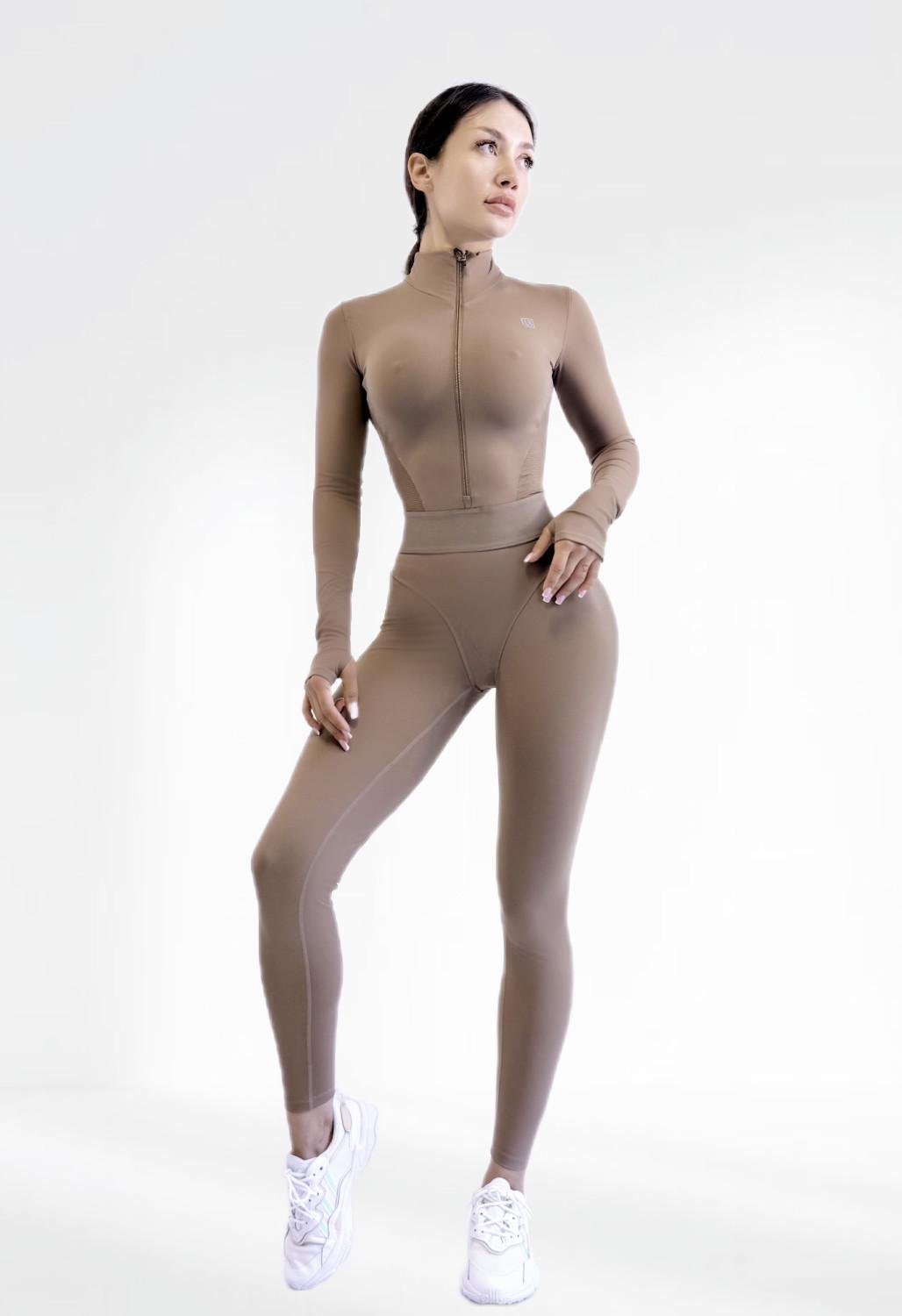 Комбинезон женский спортивный LILAFIT для фитнеса с длинным рукавом S Бежевый (LFJ000060)