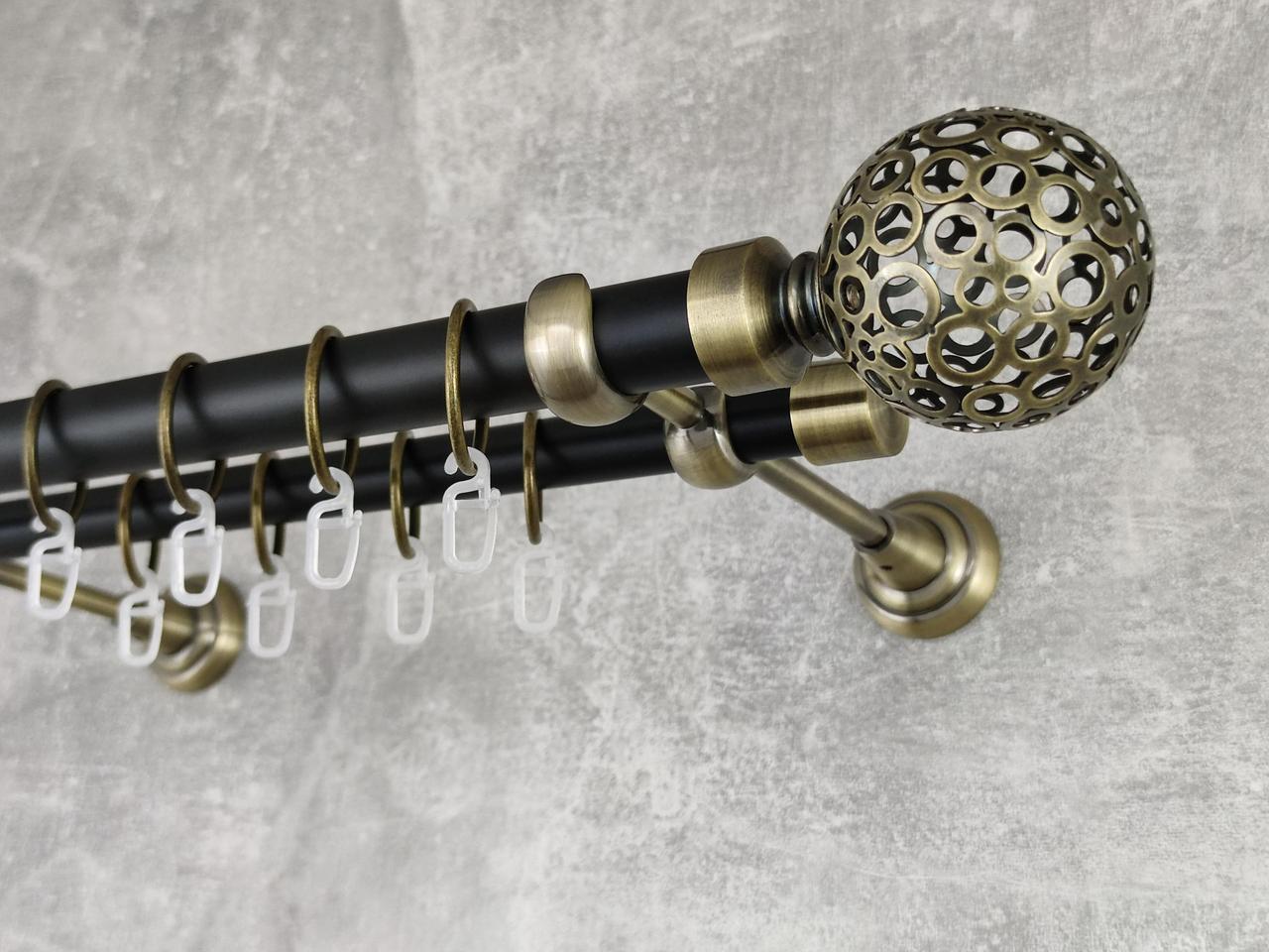 Карниз MStyle металлический для штор двухрядный Савона 25/19 мм гладкий 300 см Антик/Черный (5020482)