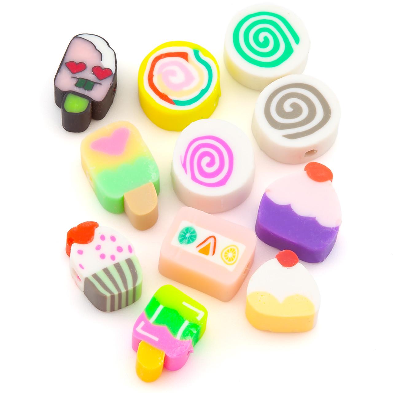Бусины из полимерной глины Cake Candy 9-12х4-5 мм 10 шт. Разноцветный (ПГ1005т53)