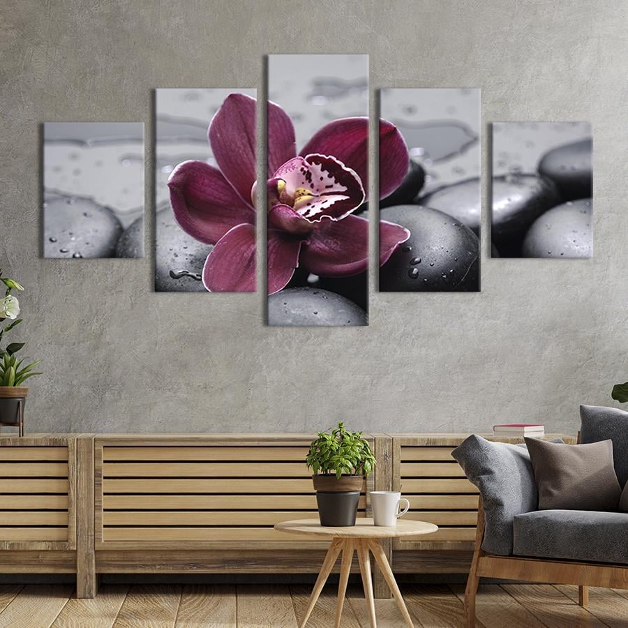 Модульная картина из 5 частей на холсте интерьерная картина Орхидея на тёмных камнях 187x94 см (231-52) Модульная картина из 5 частей на холсте интерьерная картина Орхидея на тёмных камнях 187x94 см (231-52)