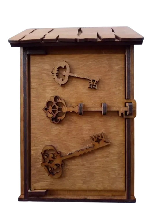 Ключница из дерева Хатинка настенный закрытый для 4 пар ключей (CNT00012038)