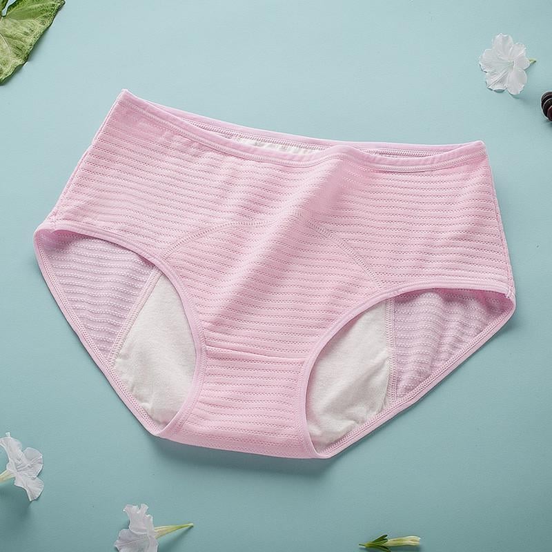 Трусы слипы для месячных от протеканий в рубчик со средней посадкой хлопок XS Рожевий