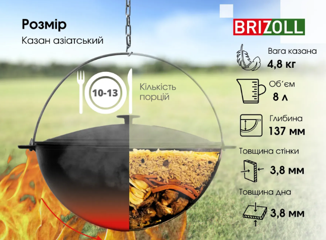 Котел чугунный азиатский Brizoll с чугунной крышкой 8 л (KA08-1) - фото 6 Котел чугунный азиатский Brizoll с чугунной крышкой 8 л (KA08-1) - фото 6