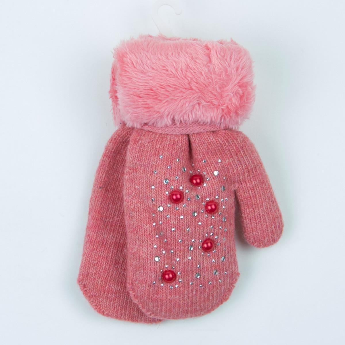 Варежки для девочек с меховой подкладкой на 5-7 лет 19-7-67 Темно-розовый (DR010156)