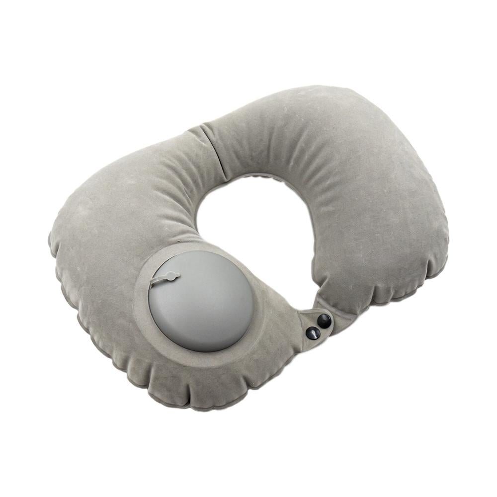 Дорожная надувная подушка-подголовник на шею со встроенной помпой Travel Neck Pillow Серый