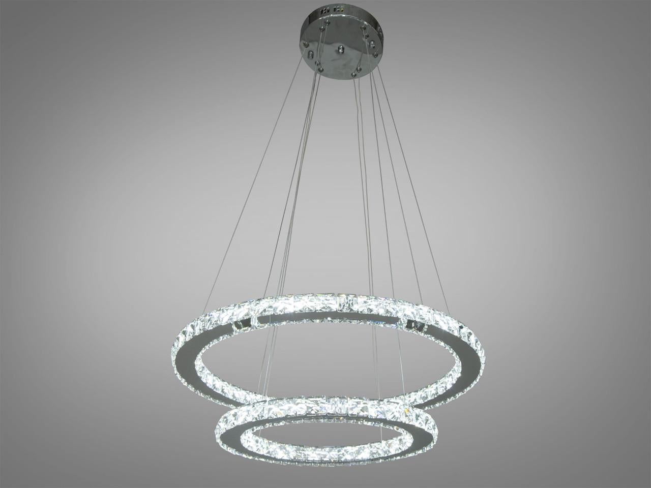 Люстра Led подвесная хрустальная для кухни-студии 7206-8W-580+400HR-LS 65W на 9м2 Хром (2216126313)