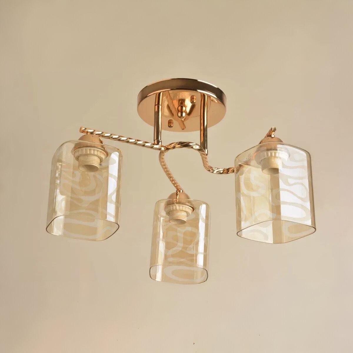 Люстра Sirius на три плафона с узорами под лампу Е27 Золотой (Л 8123/3А FG)