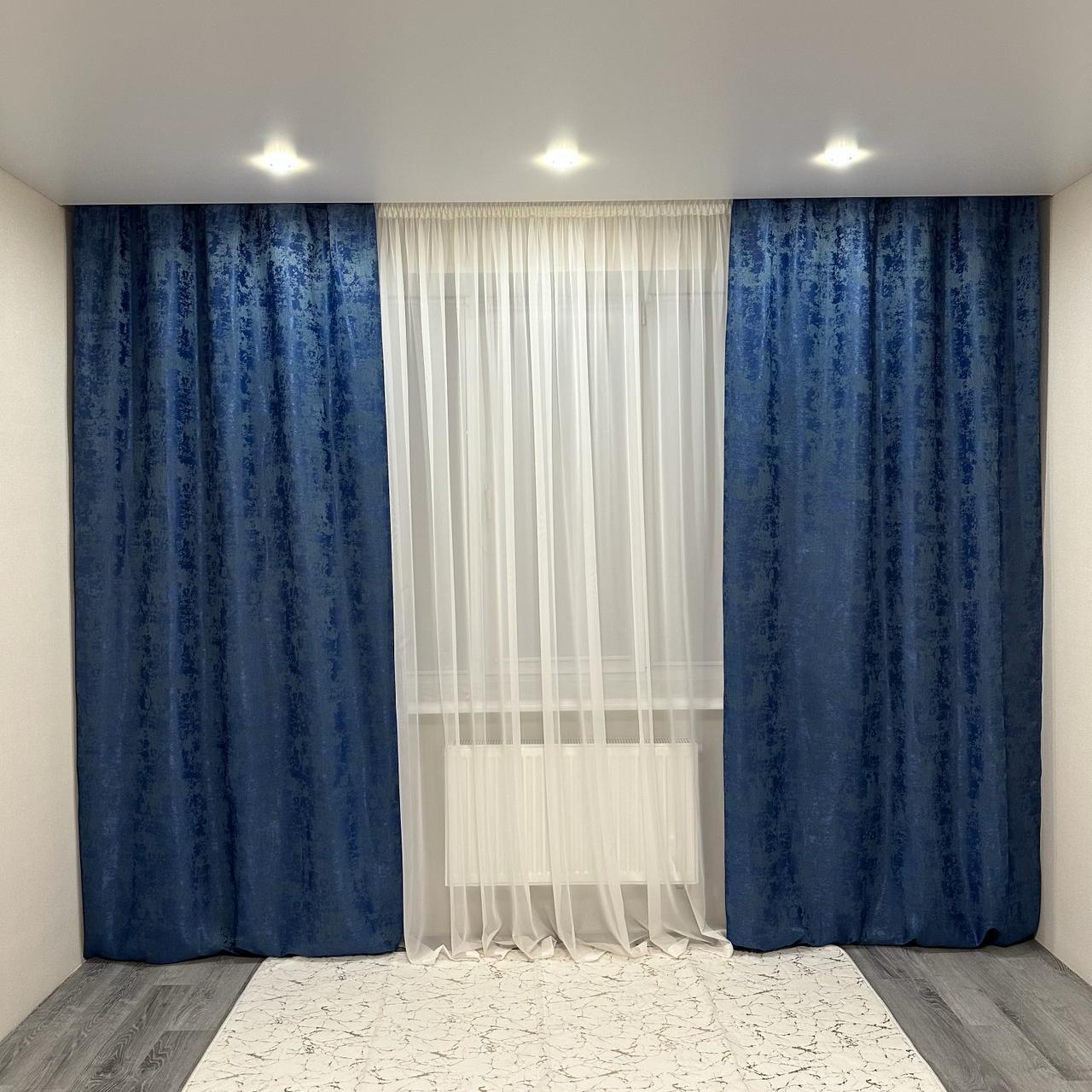 Штори жакардові з мармуровим візерунком середнє затемнення 1,5x2,7 м 2 шт. Синій (К1039-27) - фото 1 Штори жакардові з мармуровим візерунком середнє затемнення 1,5x2,7 м 2 шт. Синій (К1039-27) - фото 1