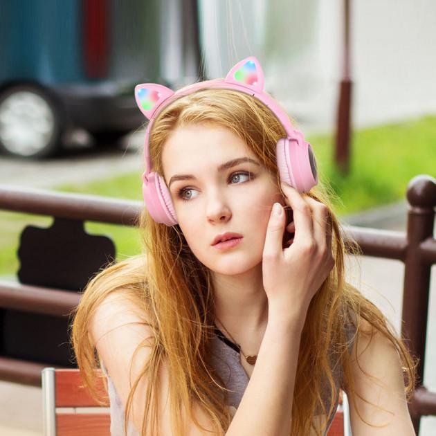 Навушники Bluetooth Hoco Cheerful Cat ear W 27 300 mAh Рожевий (7dc9b650) - фото 3