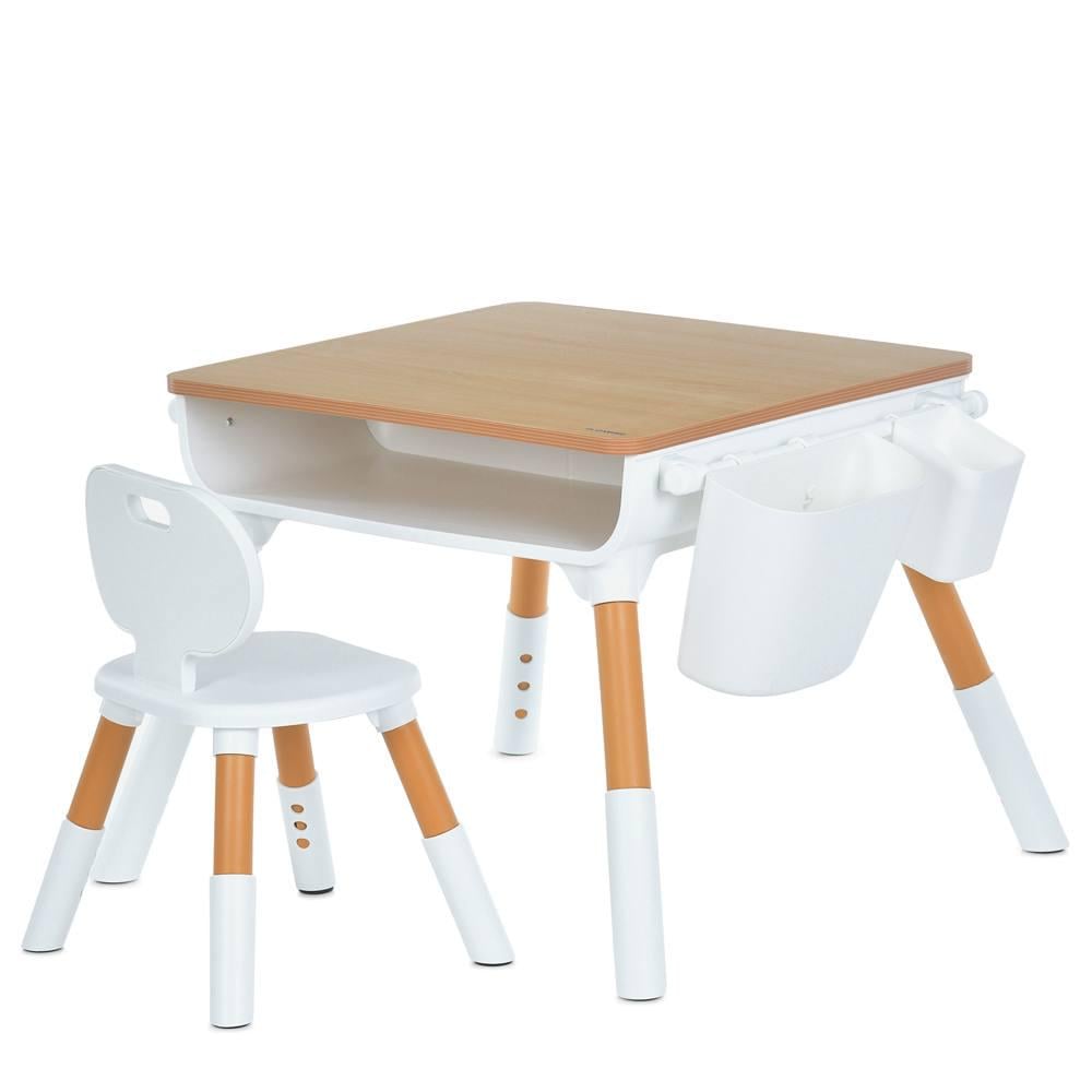 Набор детской мебели стол и стул с регулировкой высоты и органайзером для хранения Белый/Светлое дерево Набор детской мебели стол и стул с регулировкой высоты и органайзером для хранения Белый/Светлое дерево