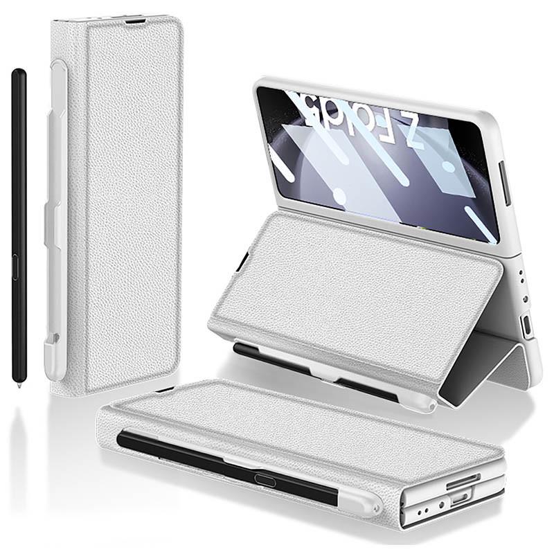 Противоударный кожаный чехол GKK Leather Wallet with slot pen для Samsung Galaxy Z Fold5 Silver