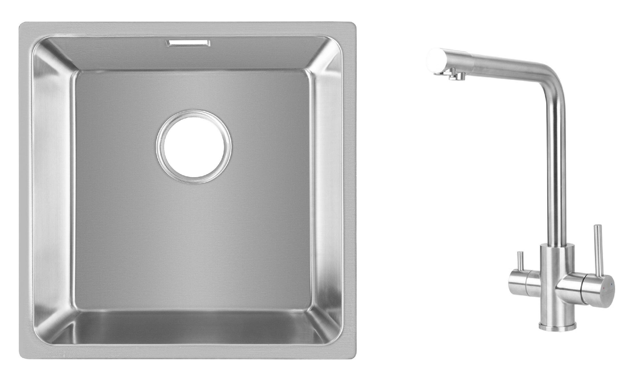 Комплект из кухонной мойки Gunter&Hauer Felda 4420 IX и кухонного смесителя Gunter&Hauer PERLE Brush