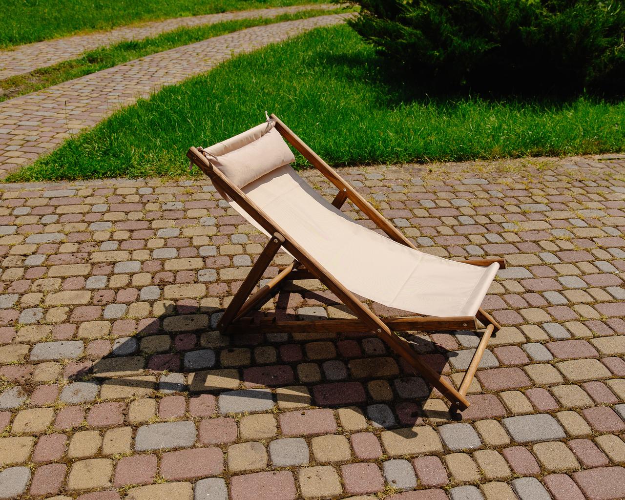 Шезлонг для дачи тканевый XRmaster с подушкой Бежевый/Коричневый (КШ-018/4) - фото 5