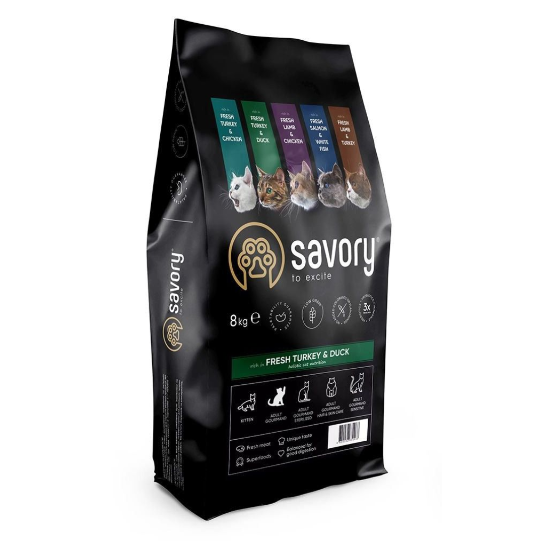 Корм сухий Savory Cat Gourmand Fresh Turkey and Duck для котів-гурманів зі свіжою індичкою та качкою 8 кг
