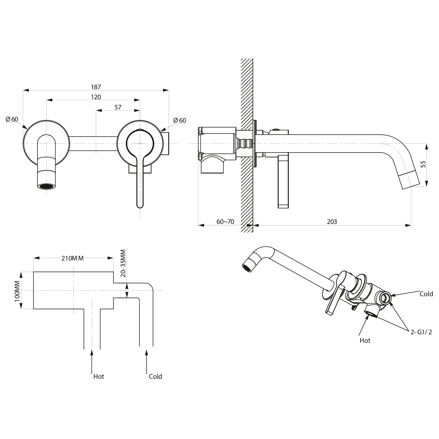 Змішувач для умивальника Sapho Iconic прихованого монтажу (AF008) - фото 2