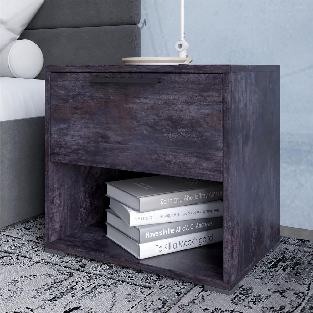 Тумба прикроватная Lion Краш с выдвижным ящиком Бетон темный (Lion-044140)