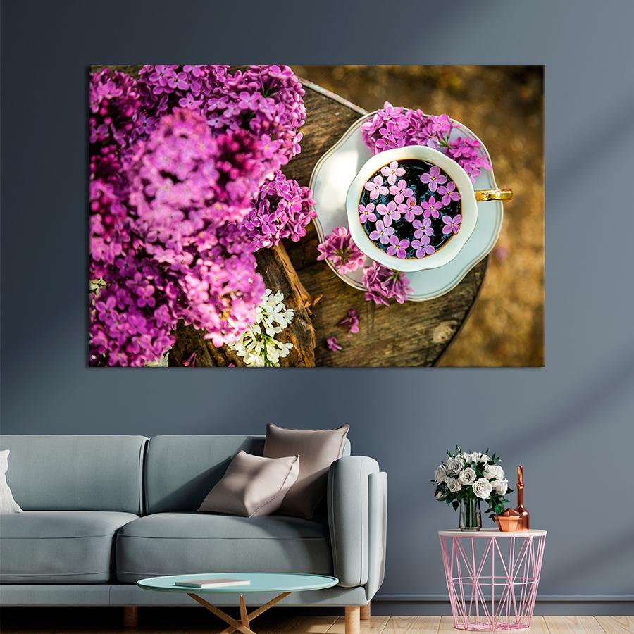 Картина цветы и растения Кофе и сирень 120x80 см (A1061-1)