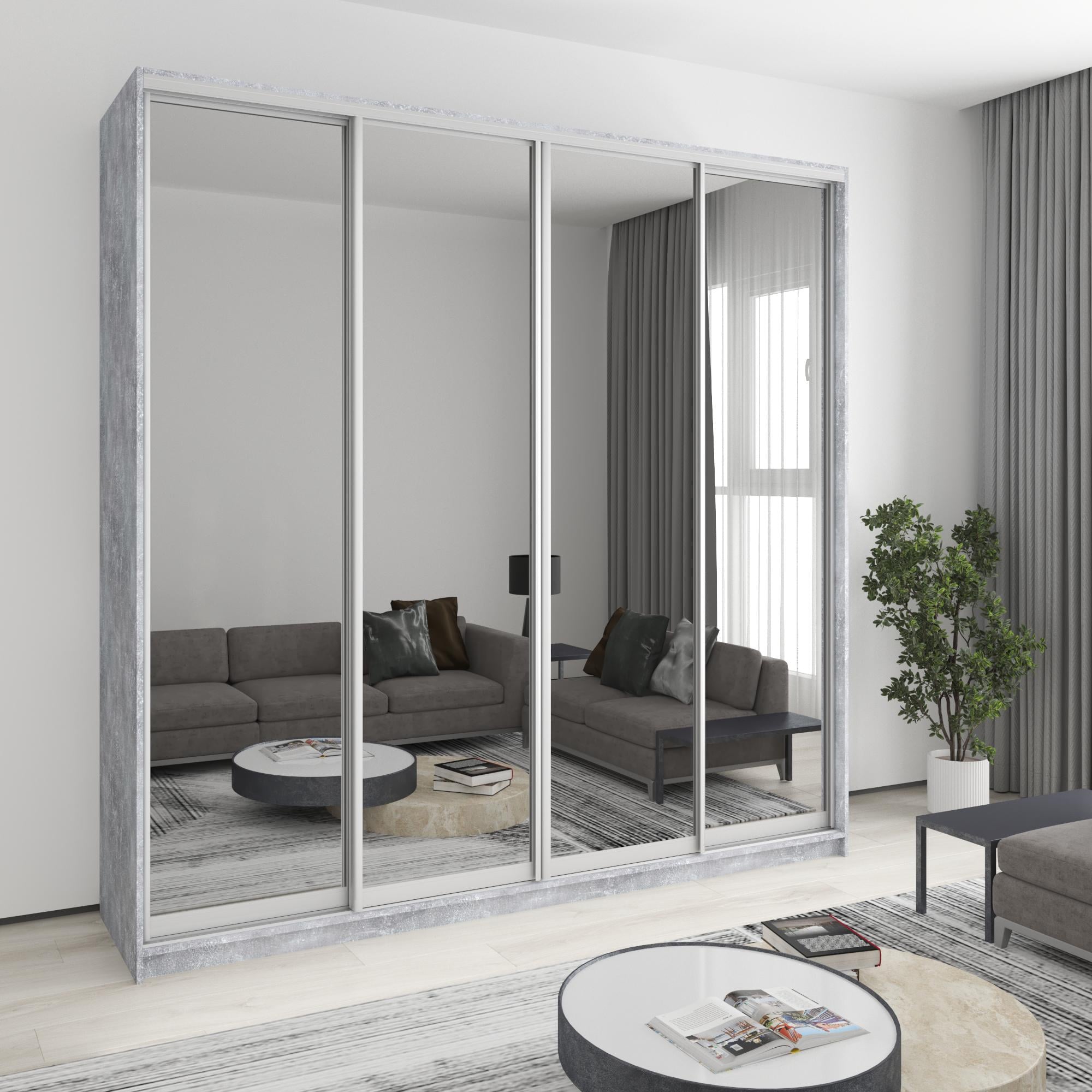 Шафа-купе чотиридверна MebelStar Стандарт AL 4 дзеркала 240x60x240 см Бетон (MBS-13197)