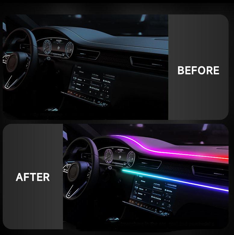 Підсвітка автомобільна в салон Ambient Rgb багатобарвна стрічка в торпеду з пультом 110 см/25 см (4589) - фото 7