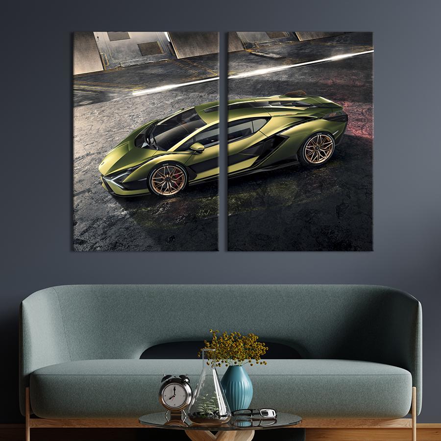 Картина на холсте Lamborghini Sian оливкового цвета 71x51 см (1251-2)