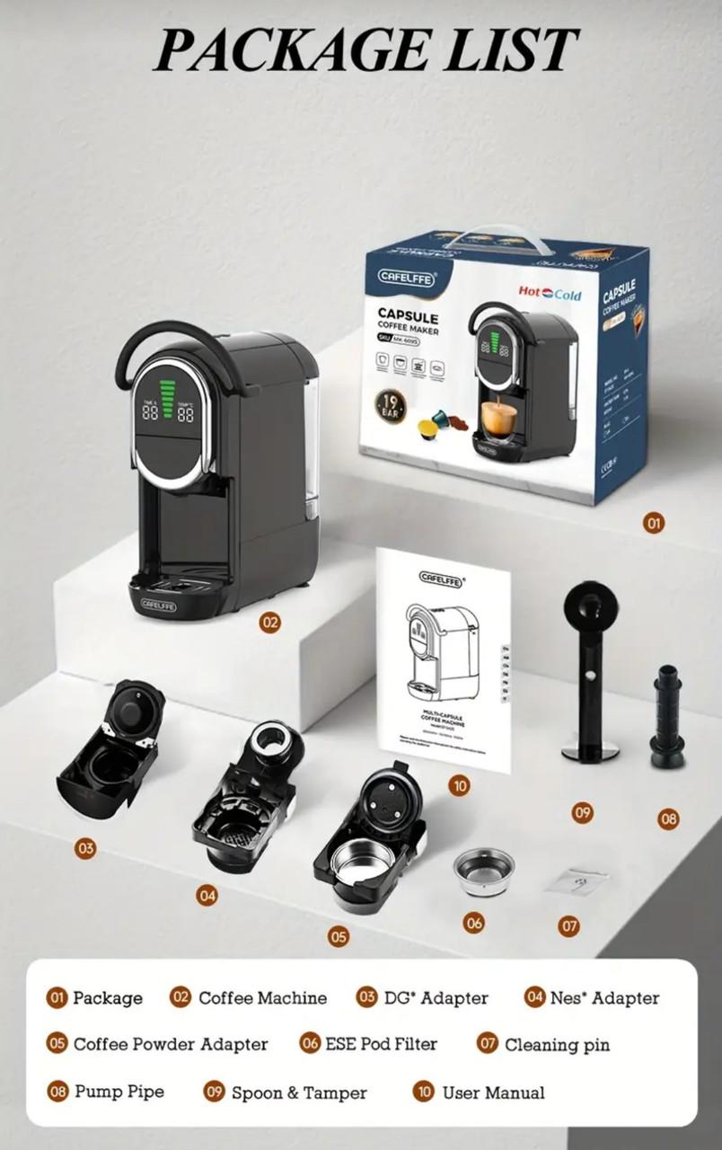 Кавомашина автоматична капсульна CAFELFFE 4в1 19 bar Dolce Gusto/Nespresso/ESE Pods і молота Кава - фото 10