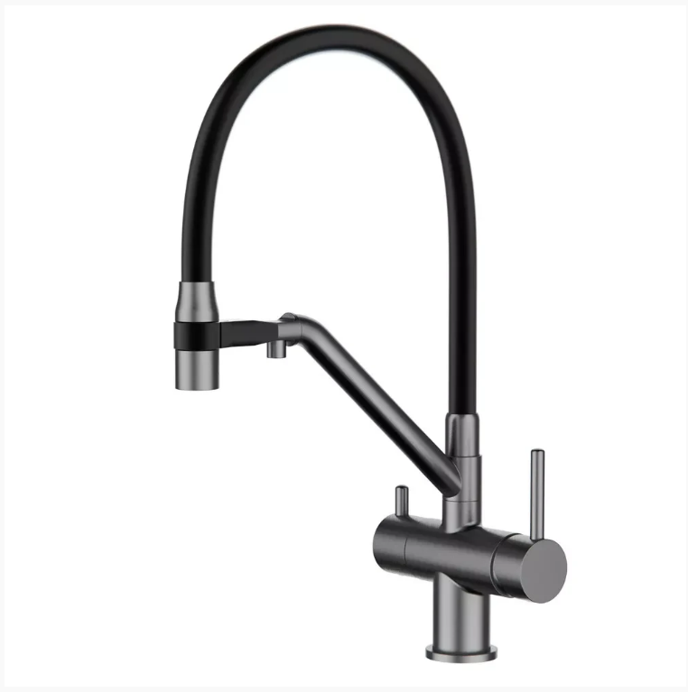 Смеситель для кухни Gappo G4398-89 Gungrey оружейная сталь из латуни гибкий излив и подключение к питьевой воде (1045389)