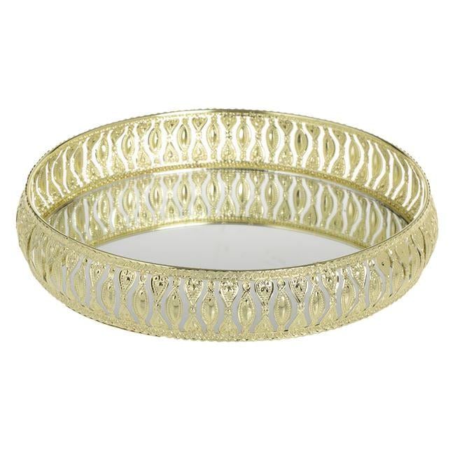 Поднос декоративный металлический зеркальный с золотым резным дизайном 27x5 см (31919837)