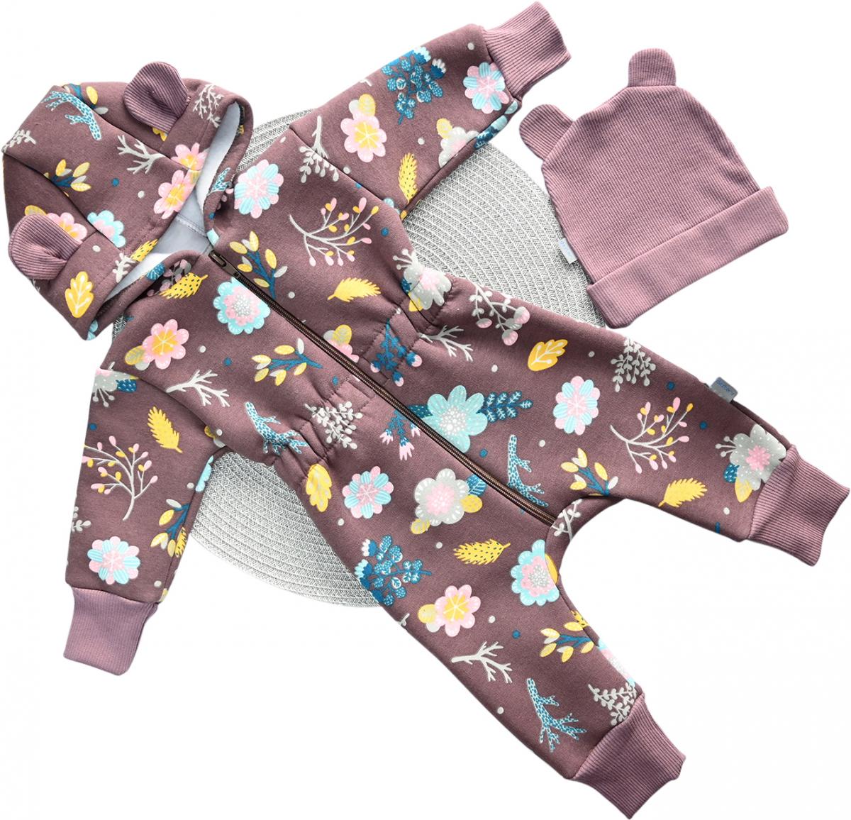 Комбинезон и шапочка Dexter's Цветы демисезонные 92 см Капучино