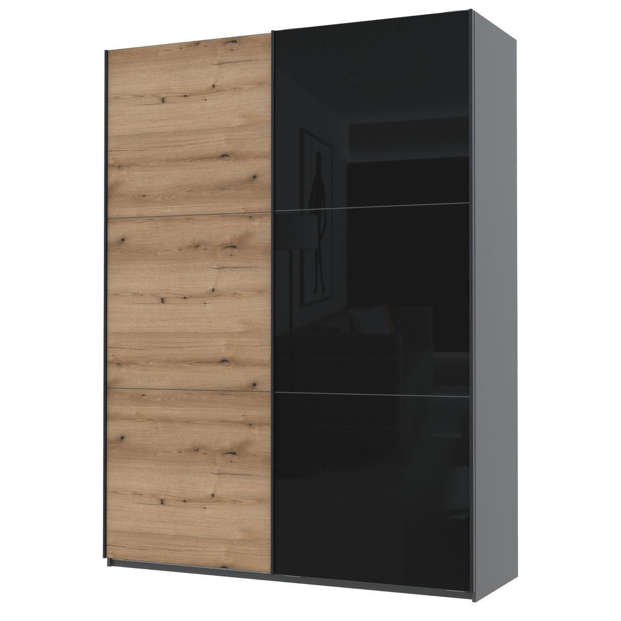 Шкаф-купе двухдверный Doros G-Caiser 180х60х240 см Графит/Дуб Эвок/1 Черное стекло (DRS-011228)