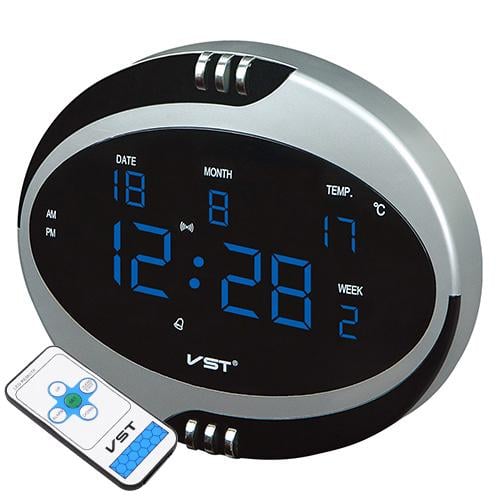 Часы сетевые VST-770Т-5 температура пульт Д/У 220 V Синий (2757)
