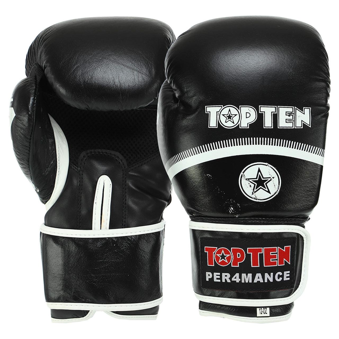 Боксерские перчатки TopTN PERFORMANCE кожаные 10 oz Черный (TOP-041)