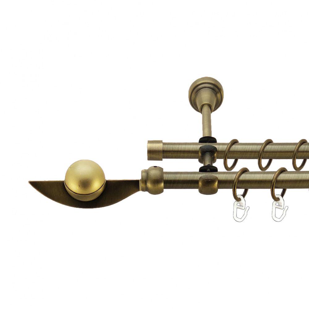 Карниз металлический Orvit Фламинго двухрядный открытый/гладкая труба/кольцо металлическое Антик 16/16 мм 300 см (7318662)