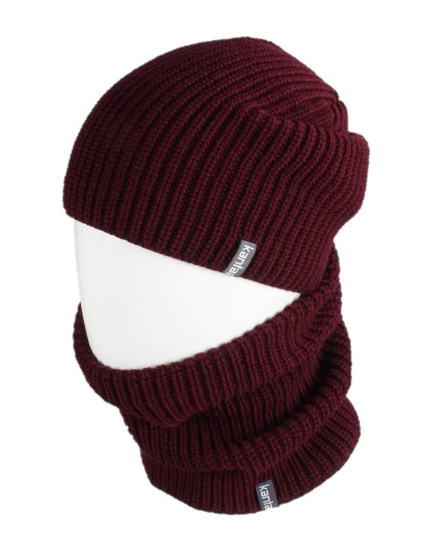 Вязаная шапка Кahta с Buff снуд унисекс Бордовый (OC-464)