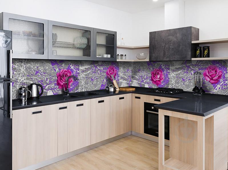 Скинали на кухню Zatarga  "Брызги Краски Розы"  650х2500 мм виниловая 3Д наклейка кухонный фартук Z181711/1