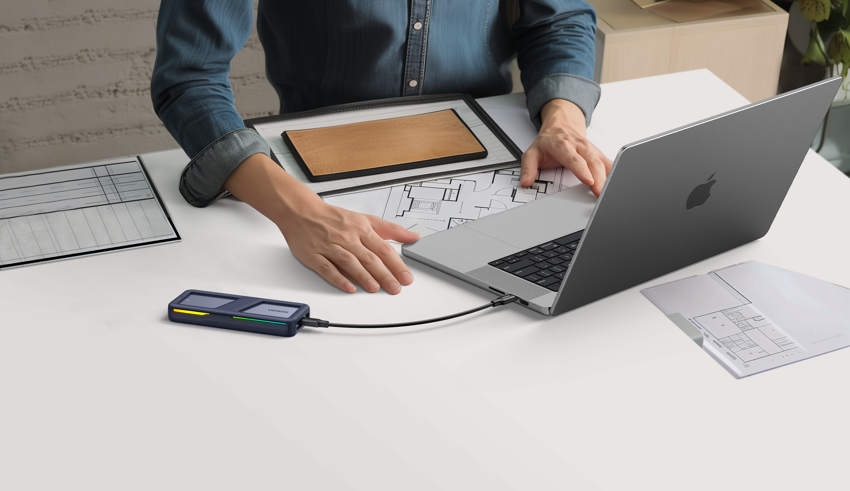 Карман для жестких дисков внешний UGREEN CM777 20 Gbps M.2 NVMe to USB 3.2/Type-C Grey (25665) - фото 3