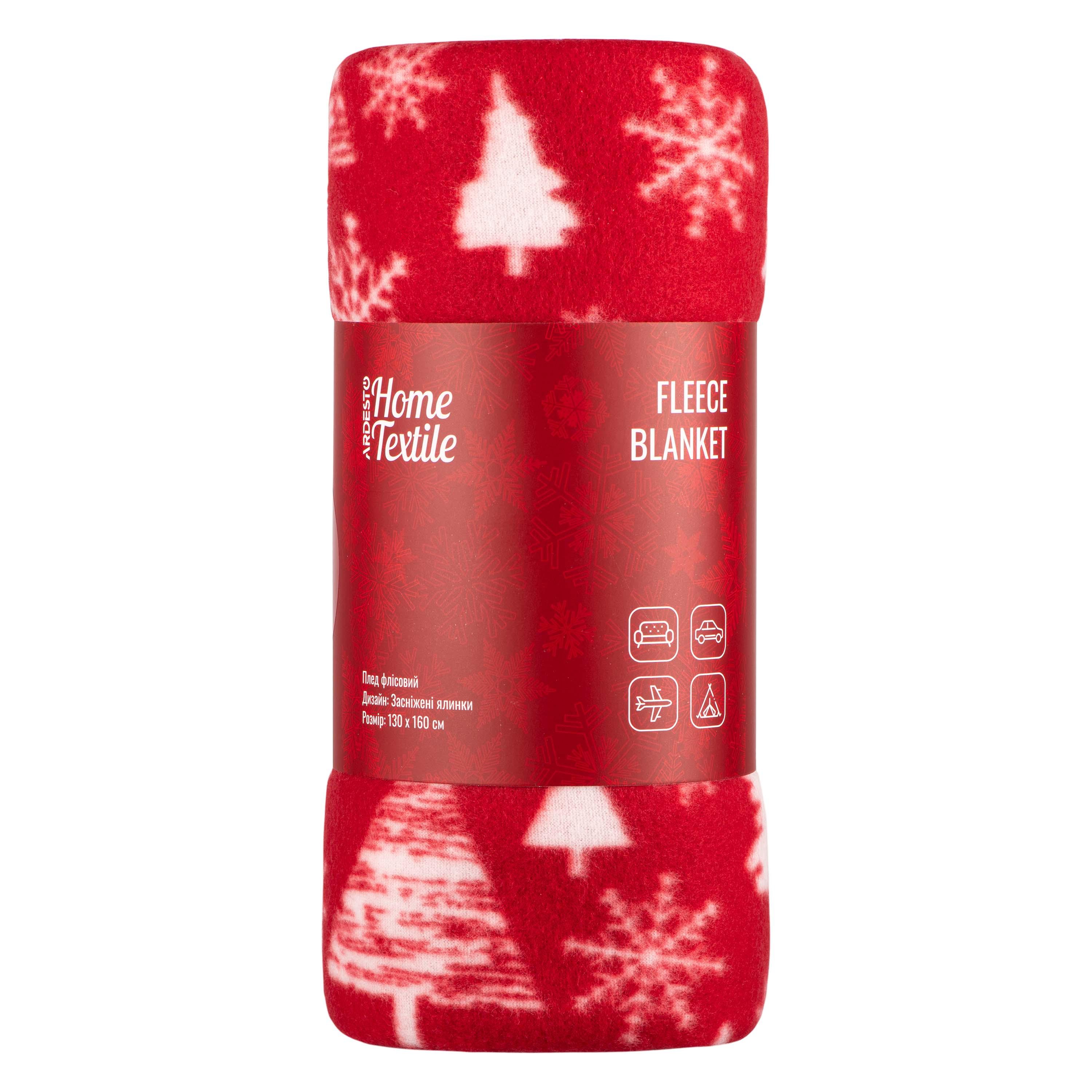 Плед Ardesto Fleece ART0715PB Засніжені ялинки поліестер 130х160 см Red (30708729)