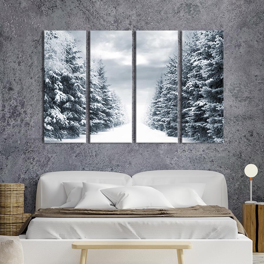 Модульная картина на холсте Полиптих Снежный лес 209x133 см (543-41)