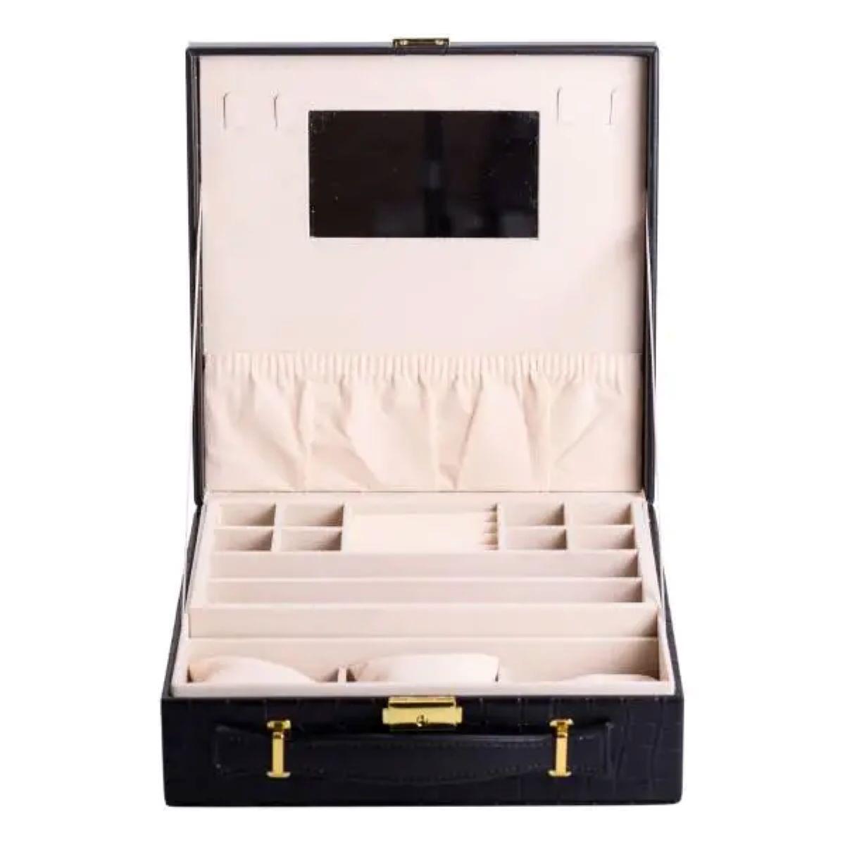 Шкатулка для украшений из эко кожи 2 яруса для ювелирных изделий (6723)