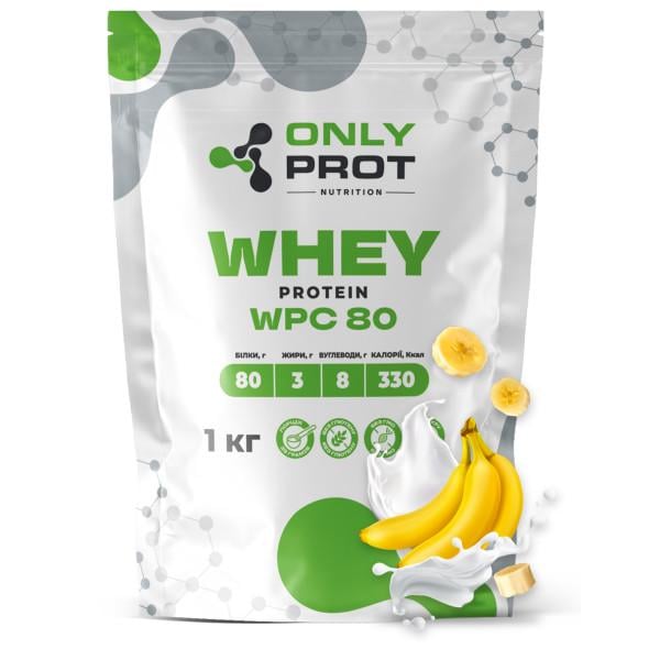 Протеин сывороточный концентрат Onlyprot Whey Protein WPC 80% для набора мышечной массы 1 кг Банан (21-145-wpc-80-b-1kg) Протеин сывороточный концентрат Onlyprot Whey Protein WPC 80% для набора мышечной массы 1 кг Банан (21-145-wpc-80-b-1kg)