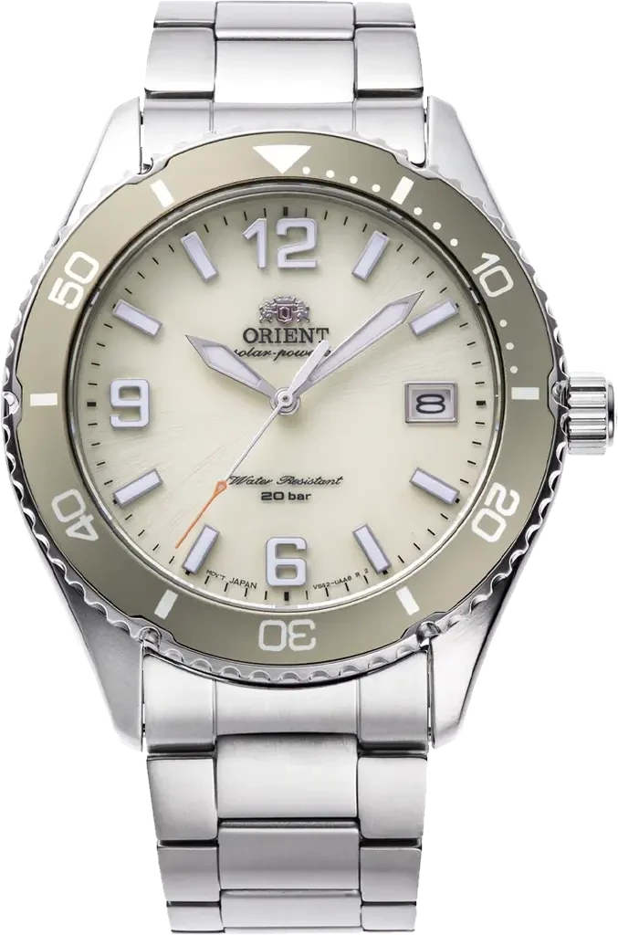 Наручные часы мужские Orient Mako Solar RA-WJ0003S10B со стальным корпусом/сапфировым стеклом WR 200 м Бежевый (3124584453)