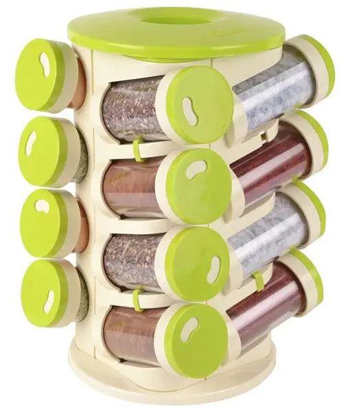 Набор для специй Spice rack sixteen in one стойка вращающееся и 16 контейнеров из пищевого пластика Бело-зеленый