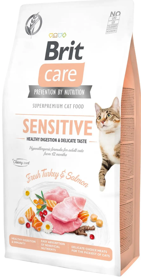 Сухий корм для вибагливих котів Brit Care Cat GF Sensitive HDigestion&Delicate Taste з індичкою 7 кг (1789931590) - фото 1