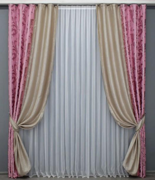 Комплект штор 1,4х2,7 м 2 шт. Розовый/Бежевый (014дк/1103-143ш)