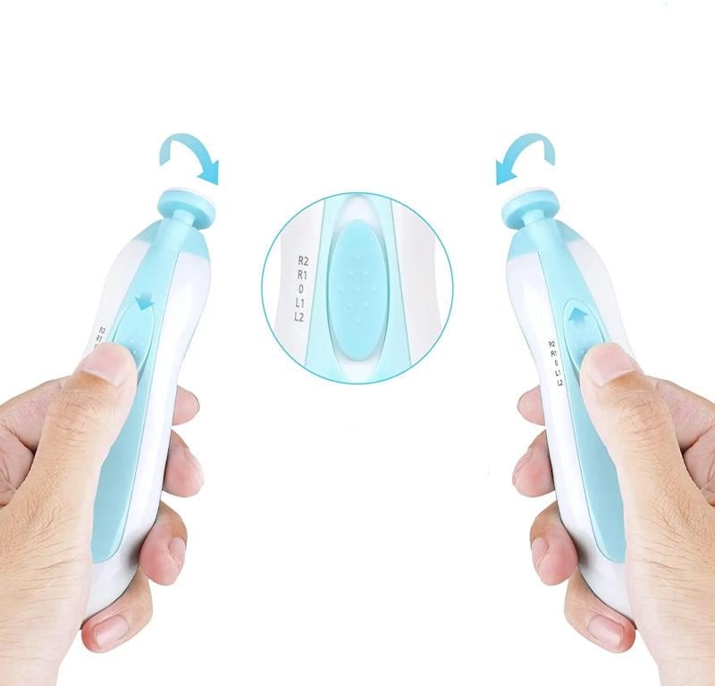 Тример електричний дитячий для нігтів з 6 насадками та підсвіткою у футлярі Блакитний (2689612477) - фото 3