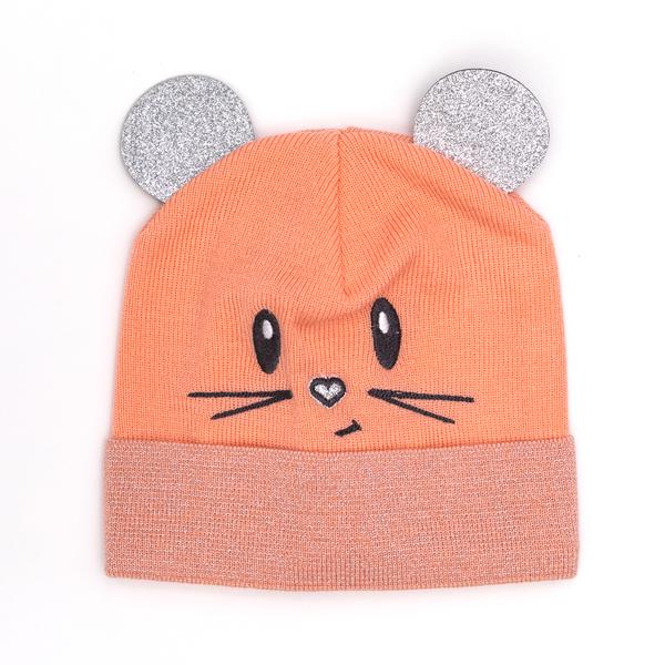 Шапка детская для девочек Мишка DV306 хлопок 42-46 см Персиковый