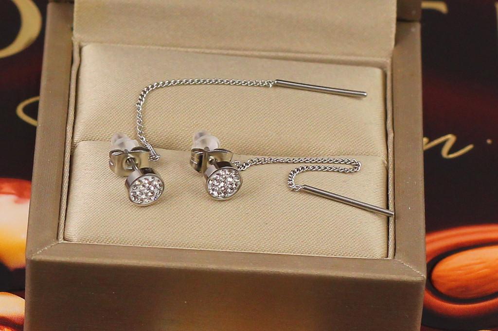 Серьги гвоздики Xuping Jewelry Подвески фианиты в ободке с цепочкой 6,5 см Серебристый