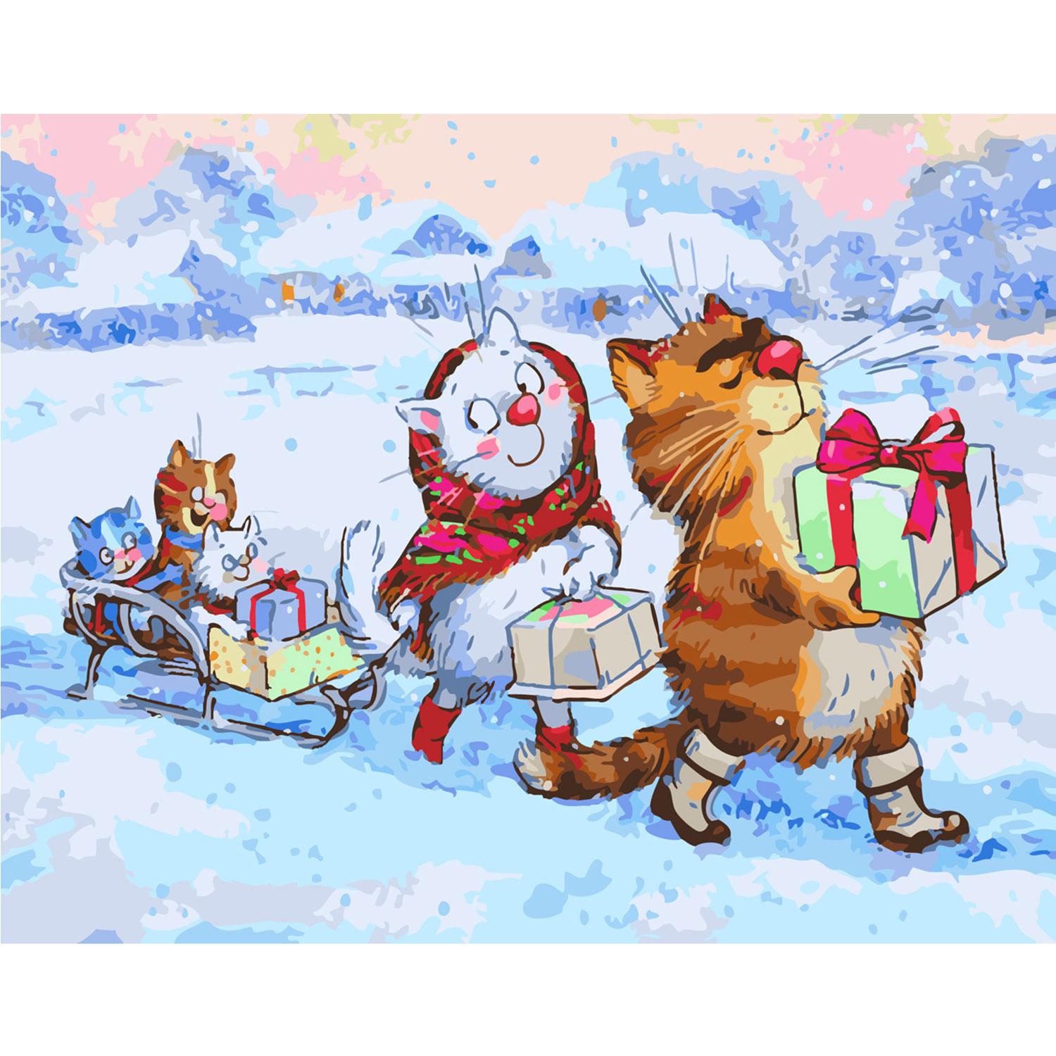 Картина по номерам Strateg Семья котов с подарками 40х50 см (SY6350)
