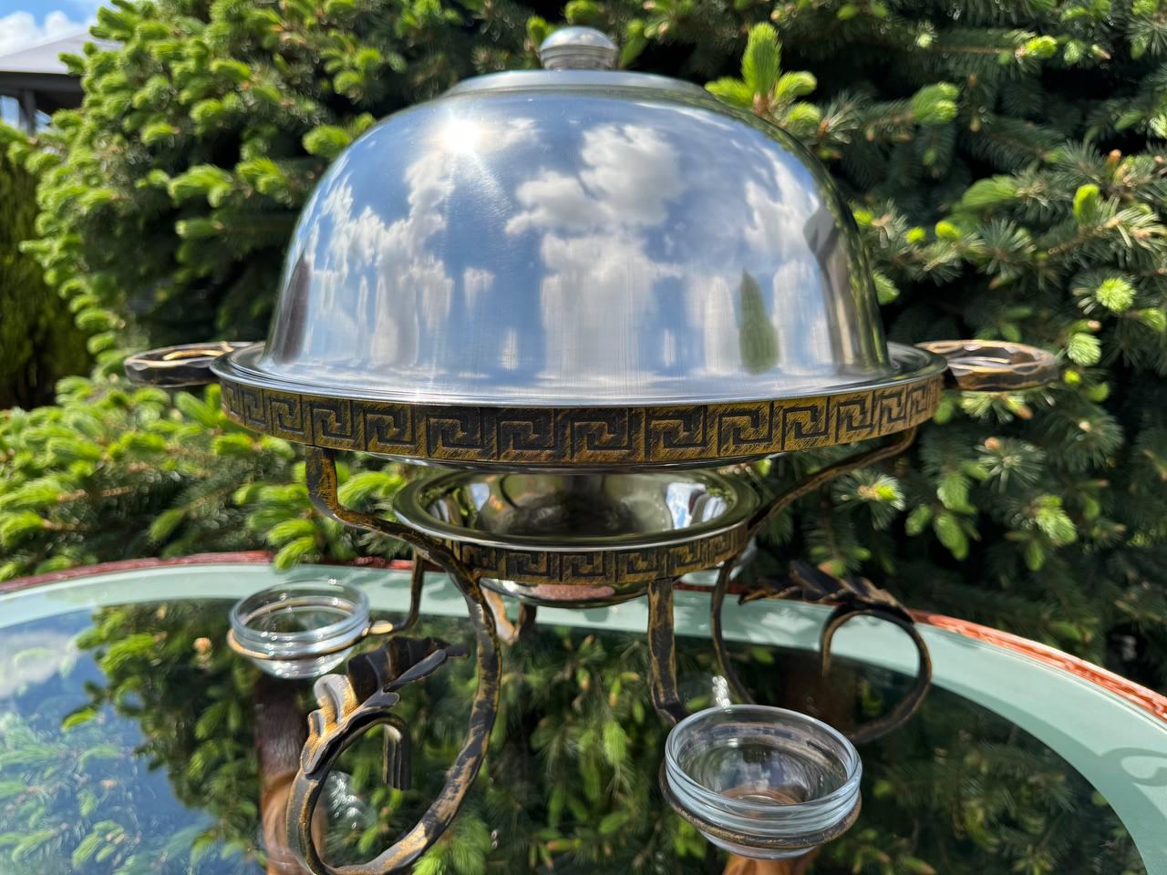 Садж для шашлику Греція 36 см з 3 соусницями та підігрівом кований круглий ручної роботи для м'яса риби овочів гриль - фото 7 Садж для шашлику Греція 36 см з 3 соусницями та підігрівом кований круглий ручної роботи для м'яса риби овочів гриль - фото 7