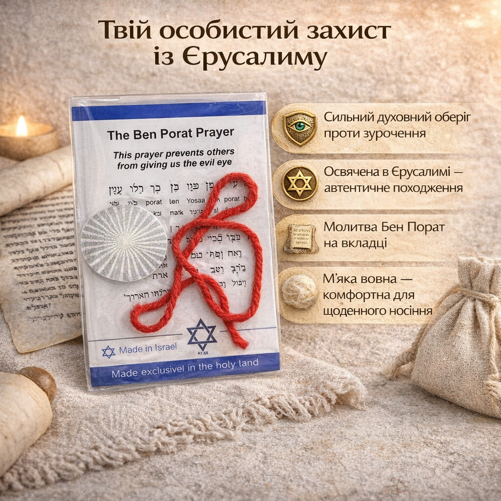Нитка Иерусалимская освященная оберег с молитвой Бен Порат от сглаза Красный Нитка Иерусалимская освященная оберег с молитвой Бен Порат от сглаза Красный